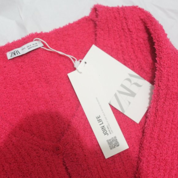 NWOT Zara Hot PInk Chenille Cropped Cardigan. - Picture 8 of 12